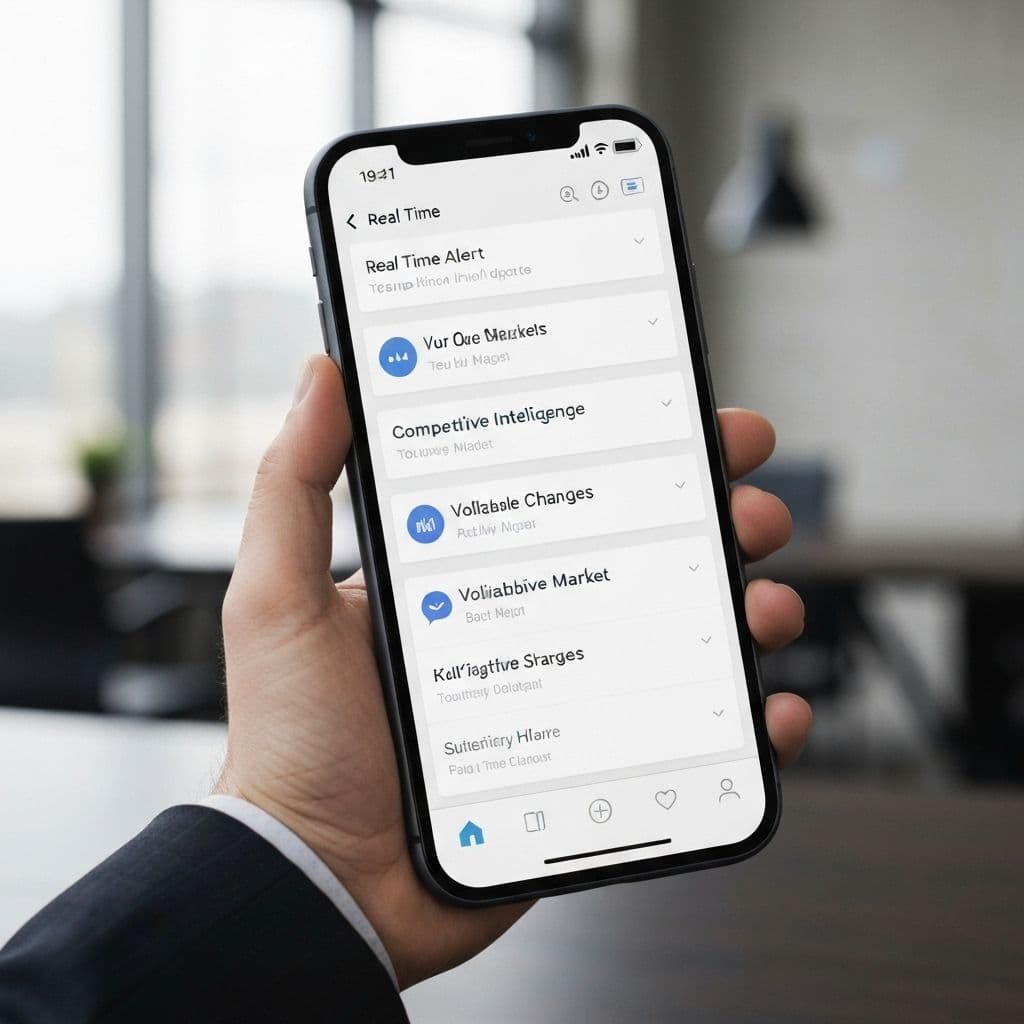 Mobile phone showing real-time competitive alert notifications